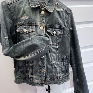 American Eagle Outfitters Distressed Jean Jacket - Dark Gray
